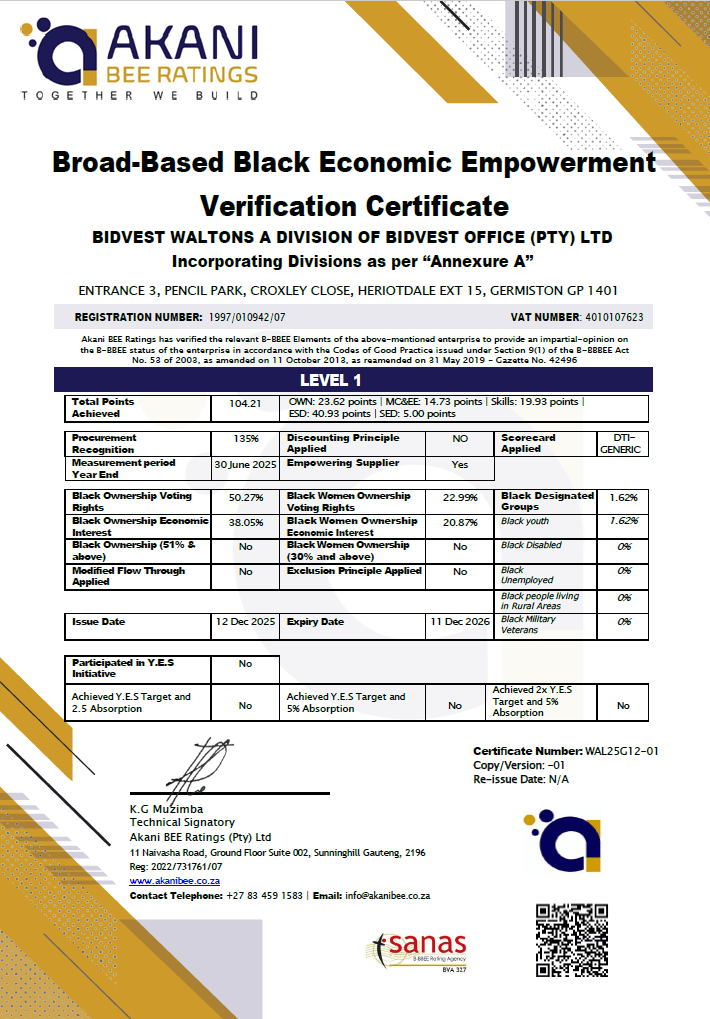 Brandability - A Division Of Bidvest B-BBEE Certificate Image