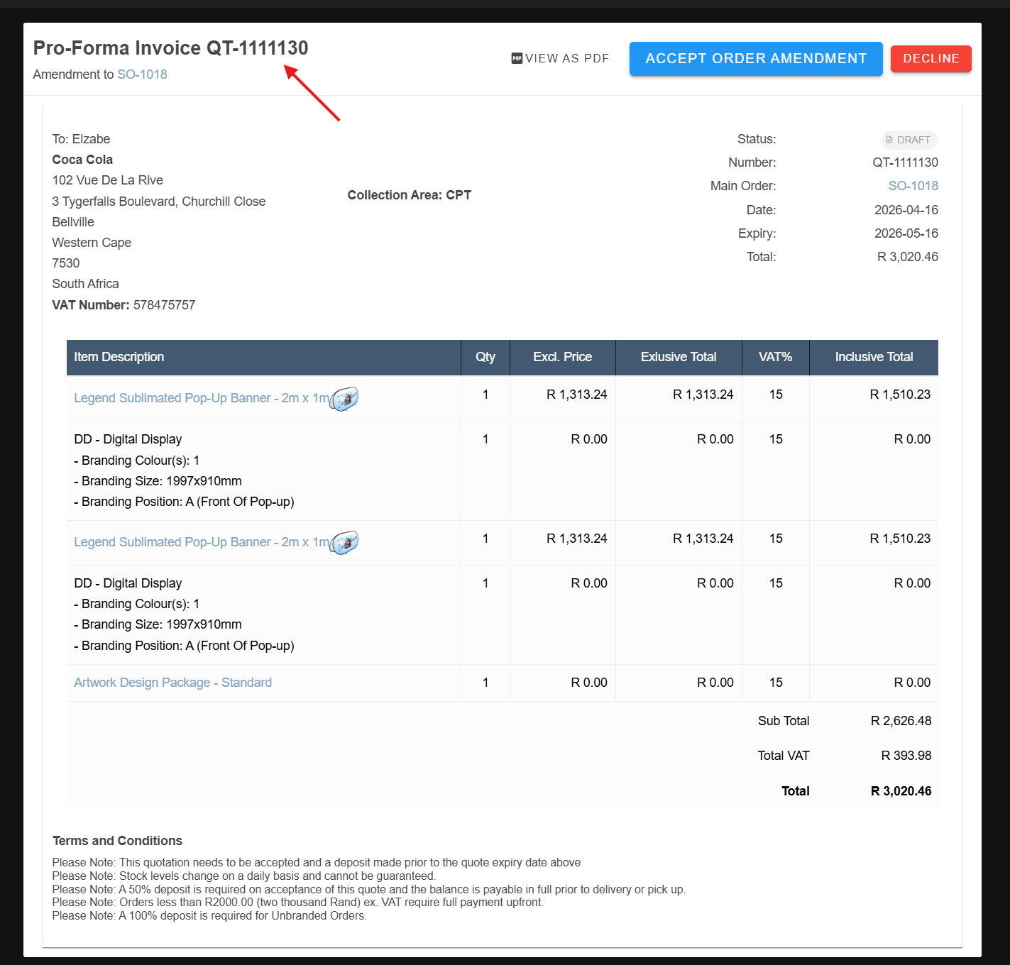 Final Invoice showing Invoice Number location